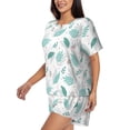 thumbnail image 2 of Bixox Women's Leaf Print Green Printed Pajama Set 2 Piece Lounge Set Top and Shorts Soft Pajamas, Shorts with Pockets, 2 of 7