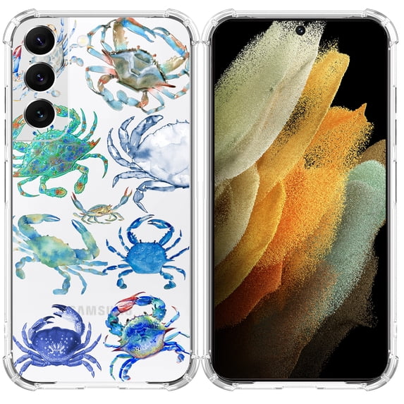 Crab Collage Clear Case for Samsung Galaxy S22,Aesthetic Art Design Case for Men Women,Unique Trendy Transparent TPU Bumper Case Cover