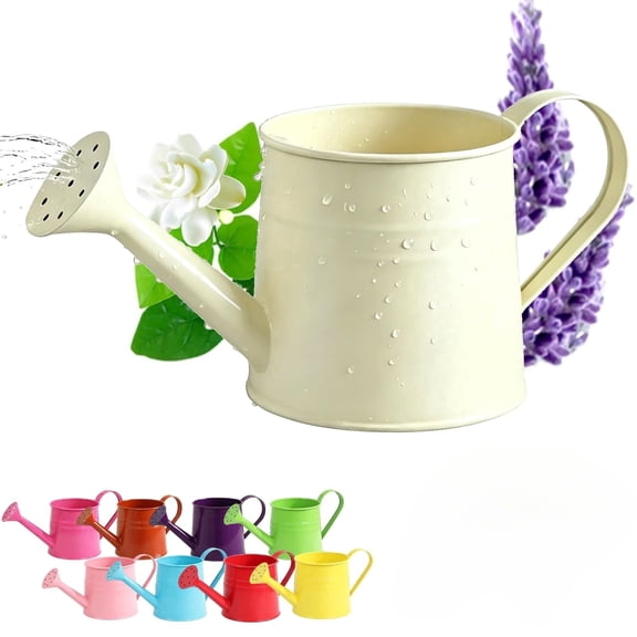 White Metal Watering Can Outdoor, White Watering Can, 1 L Vintage Tin Sprinkler Kettle with Long Spout, Gardening Irrigation Tool for Indoor Plants Flowers