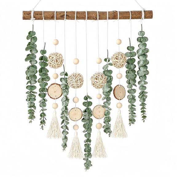 21" Artificial Eucalyptus Wall Hanging | Boho Farmhouse Faux Plant Greenery Decor with Wooden Stick for Bedroom, Bathroom, Living Room