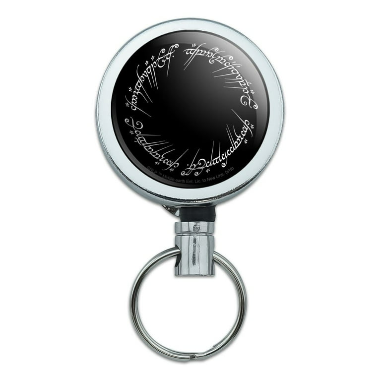 Lord of the Rings Mordor Script Heavy Duty Metal Retractable Reel ID Badge  Key Card Tag Holder with Belt Clip