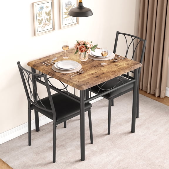 3-Piece Dining Table Set for 2,Square Dining Room Sets with 2 Upholstered Chairs for Apartment, Small Space