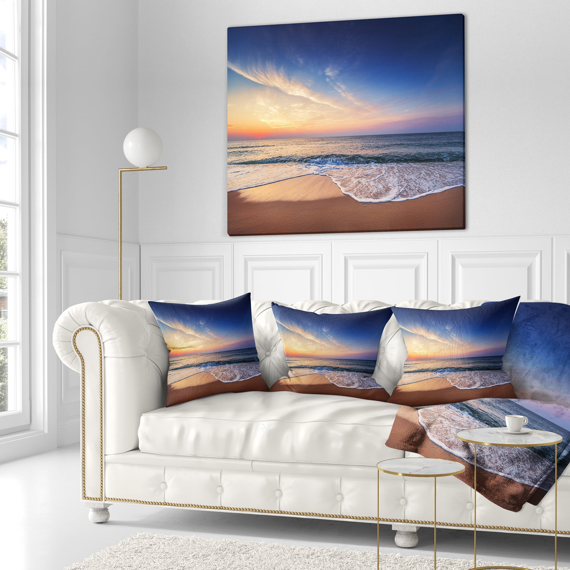 Designart Beautiful Blue Cloudscape Over Sea - Seashore Throw Pillow - 18x18