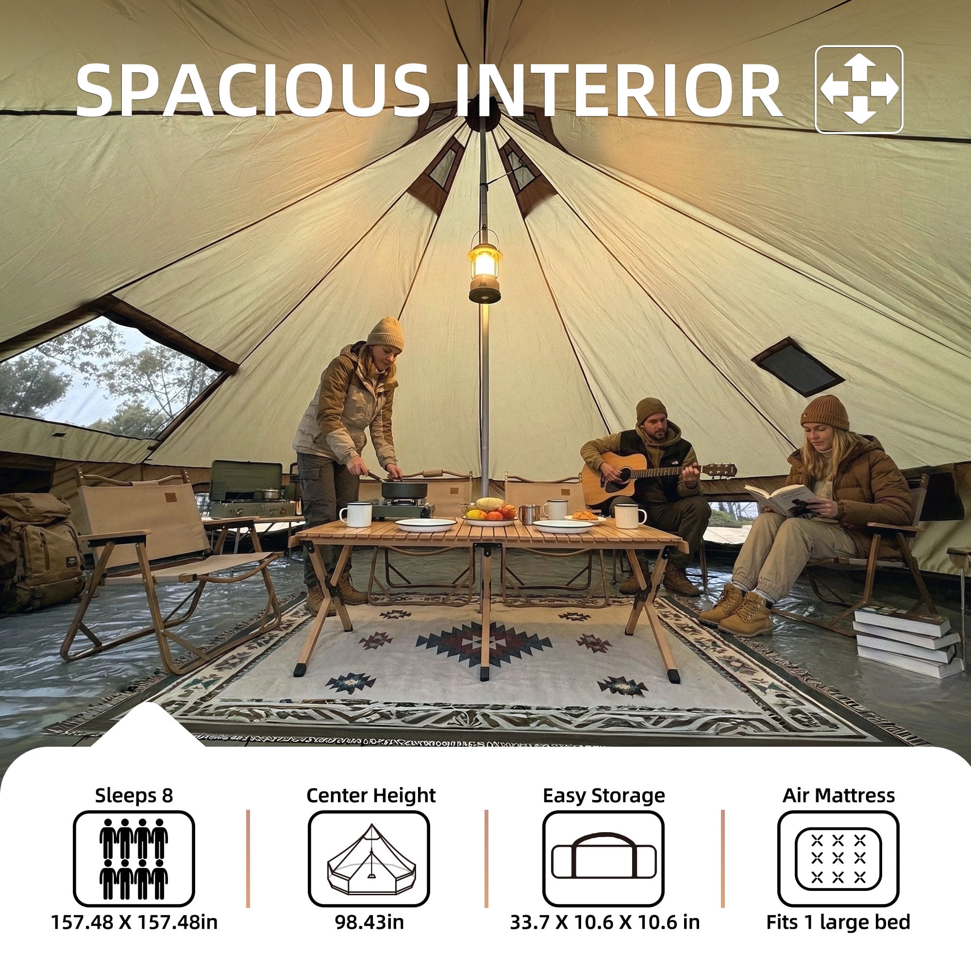 Yurt Tent with Stove Jack, 4 Season Waterproof Oxford Family Camping Tent, 9.8 FT Hot Tent Shelter Fits 3-4 People for Outdoor Party