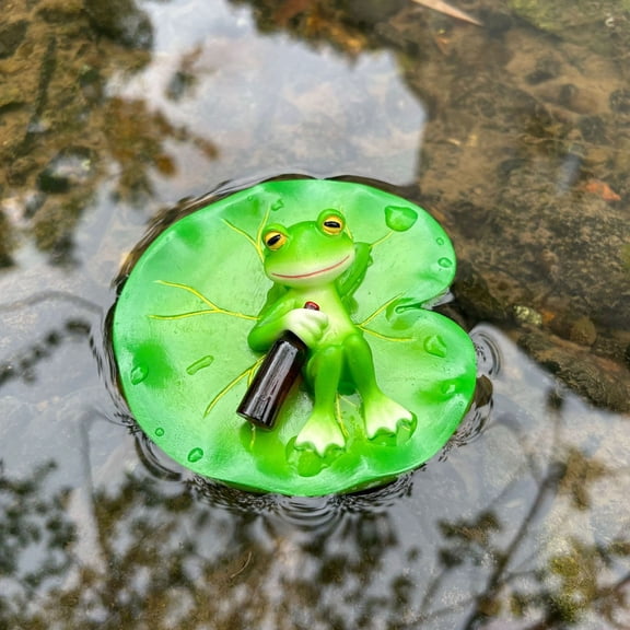 Dserhfy Garden Floating Frog Figurine Pond Frog Decoration Resin Drunken Frog Lying on Lily Pad Statue for Aquarium Pond Fish Tank