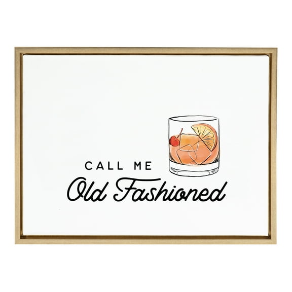 Kate and Laurel Sylvie Call Me Old Fashioned Framed Canvas Wall Art by The Creative Bunch Studio, 18x24 Gold, Chic Bar Art for Wall