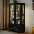thumbnail image 4 of S-HOME Lighted Glass Curio Cabinet in Black with Adjustable Shelves and Built-in Drawer for Home Display, 4 of 20