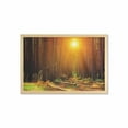 thumbnail image 1 of Landscape Wall Art with Frame, Sunset Dawn Sun Rise Beams in Forest Tree Nature Plants Print Image, Printed Fabric Poster for Bathroom Living Room, 35" x 23", Earth Yellow Dark Orange, by Ambesonne, 1 of 2