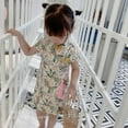 thumbnail image 4 of URMAGIC Toddler Baby Girl Dress Chinese Asian Qipao Plaid/Floral Printed Cheongsam Short Sleeve Summer Dress 1-6 Years, 4 of 14