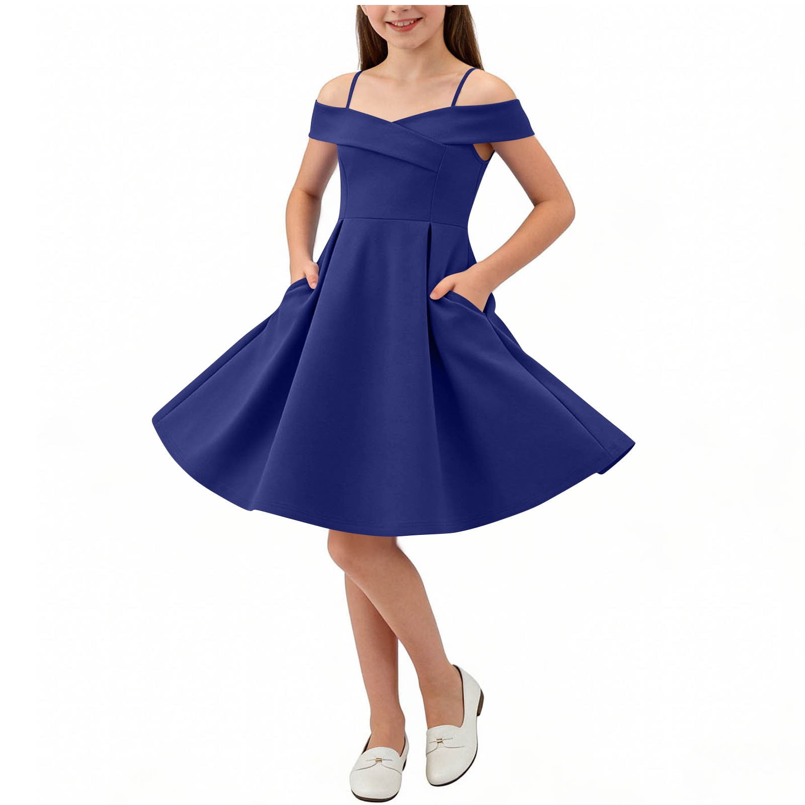 ATOGUTA Girls Floral Dress Flowy Long Tween Formal Dress for Wedding Birthday Party Dance Gown Size 6-14, Navy