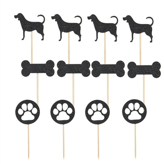 LEORX Shining Dog Cake Topper with Bone and for Kid Birthday 12pcs Black
