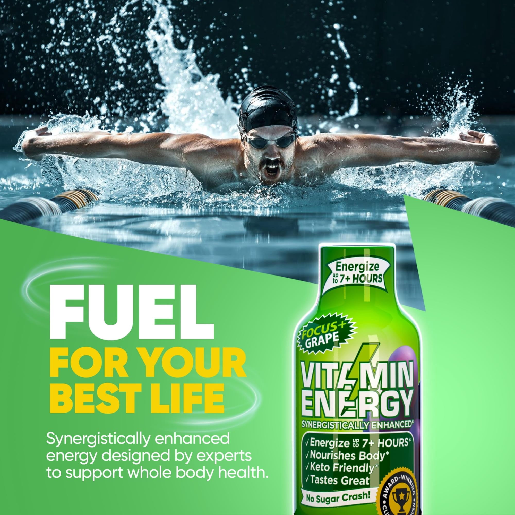 Vitamin Energy Focus+ Extra Strength Shot, Grape, 48 Pack – 260mg Natural Caffeine, CoQ10 & B-Vitamins, Zero Sugar, 1.93 fl oz