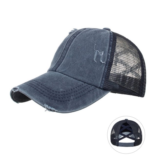 WEIYLL Berets For Women Men Washed Light Version Elastic Drawstring Distress Ponytail Mesh Tongue Sun Cap