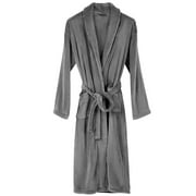 Men's Bathrobe Fleece Spa Robe, 100% polyester Shawl Collar Soft Warm Plush Robe, Machine Wash, Grey