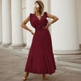 thumbnail image 2 of Women's Flowy Chiffon Maxi Dress Elegant Beach Long Skirt with Leaf Sleeve Pleated Design Comfortable Casual Summer Outfit, 2 of 2