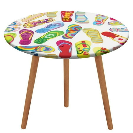 

Bybiment Round Fitted Tablecloth with Elastic Edge Pattern Colorful Flip Beach Decorative Tablecloth Table Cover 43 Inch