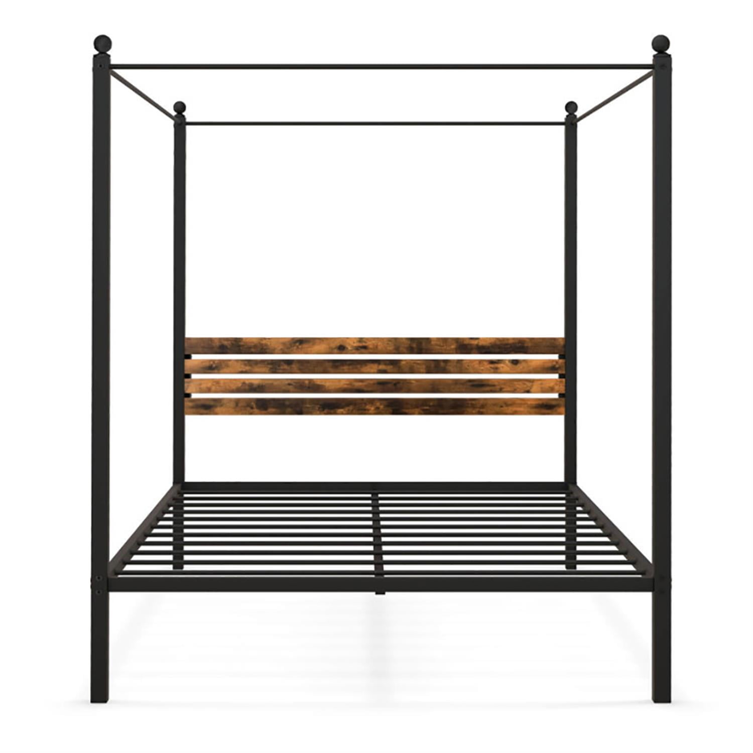 Demi Bonn Queen Size Canopy Metal Platform Bed Frame with Under Bed Storage, Steel Slat Support, No Box Spring Needed, Black