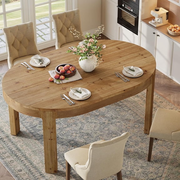 Tribesigns 55" Solid Wood Oval Dining Table for 4, Rustic Kitchen Table with Curved Tabletop Edge for Dining Room, Living Room, Small Spaces