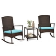 thumbnail image 2 of Gymax 3 Pieces Rocking Wicker Bistro Set Outdoor Front Porch Rocker Chairs Conversation Set Turquoise, 2 of 10