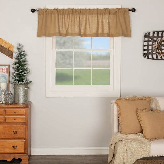 VHC Brands Burlap Natural Window Valance, Tan, 16x72