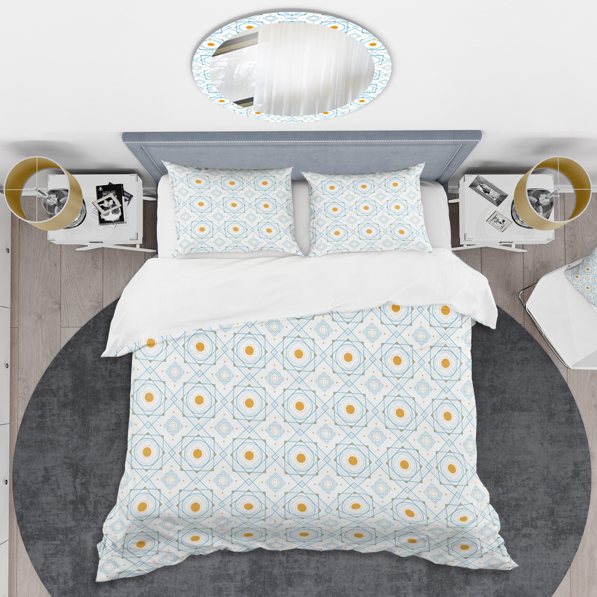 Designart 'Retro Minimal Patttern in Orange And Bluye' Mid-Century Modern Duvet Cover Set