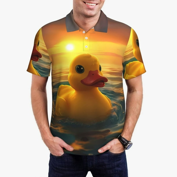 Balery Cartoon Swimming Yellow Duck Camisa Polo de Hombre con Estampado, de Manga Corta y Tejido Medio, Camisa Tipo Golf Polo-4X-Large