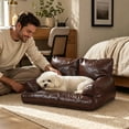 thumbnail image 5 of VMWMSSR Leather Pet Sofa Bed With Raised Backrest & Armrests, WaterâResistant Comfort Dog Couch Bed Nonâ Pet Bed For Small Medium Large Dogs And Cats(Coffee-19.69"), 5 of 5