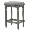 thumbnail image 6 of Set of 2 Farmhouse Bar Stools with Velvet Seats, 26 Inch Counter Height Wood Stools, Rustic Gray Kitchen Stools with Nailhead Trim and Turned Legs, 6 of 10
