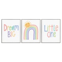 Stupell Industries Dream Big Little One Happy Sun Rainbow Illustration Framed Wall Art Design by Lisa Larson, 3 Piece, 11" x 14", Gray Framed