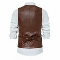 thumbnail image 5 of ZCFZJW Men's Leather Vest Casual Western Vest Jacket Lightweight Single-breasted V-Neck Slim Fit Suit Vest Waistcoat with Pocket #02-Coffee S, 5 of 9