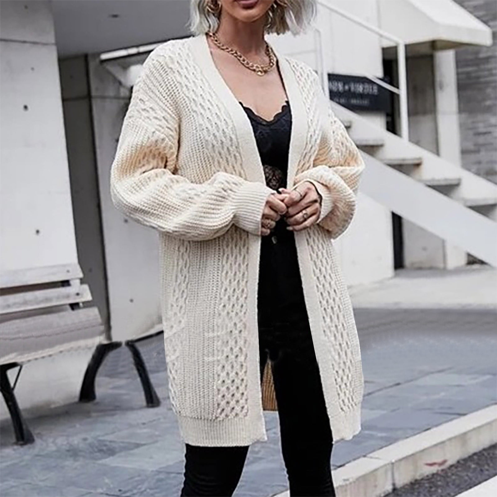 Yuyuzo Mid-Long Cardigan Sweater for Women Long Sleeve Open