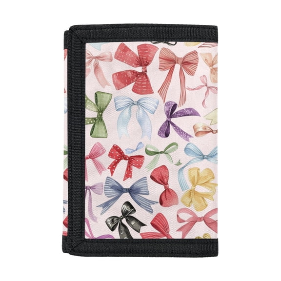FUIALDOLG Multicolor Bow Art Children's Wallet, Stretch Polyester Trifold Card Wallet for Outdoor, Portable Zipper Closure Kids Trifold Wallet