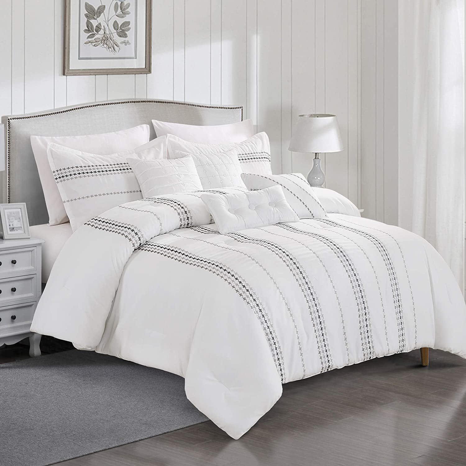 Sapphire Home Luxury 7 Piece Fullqueen Comforter Set With Shams And Cushions Classy Embroidery