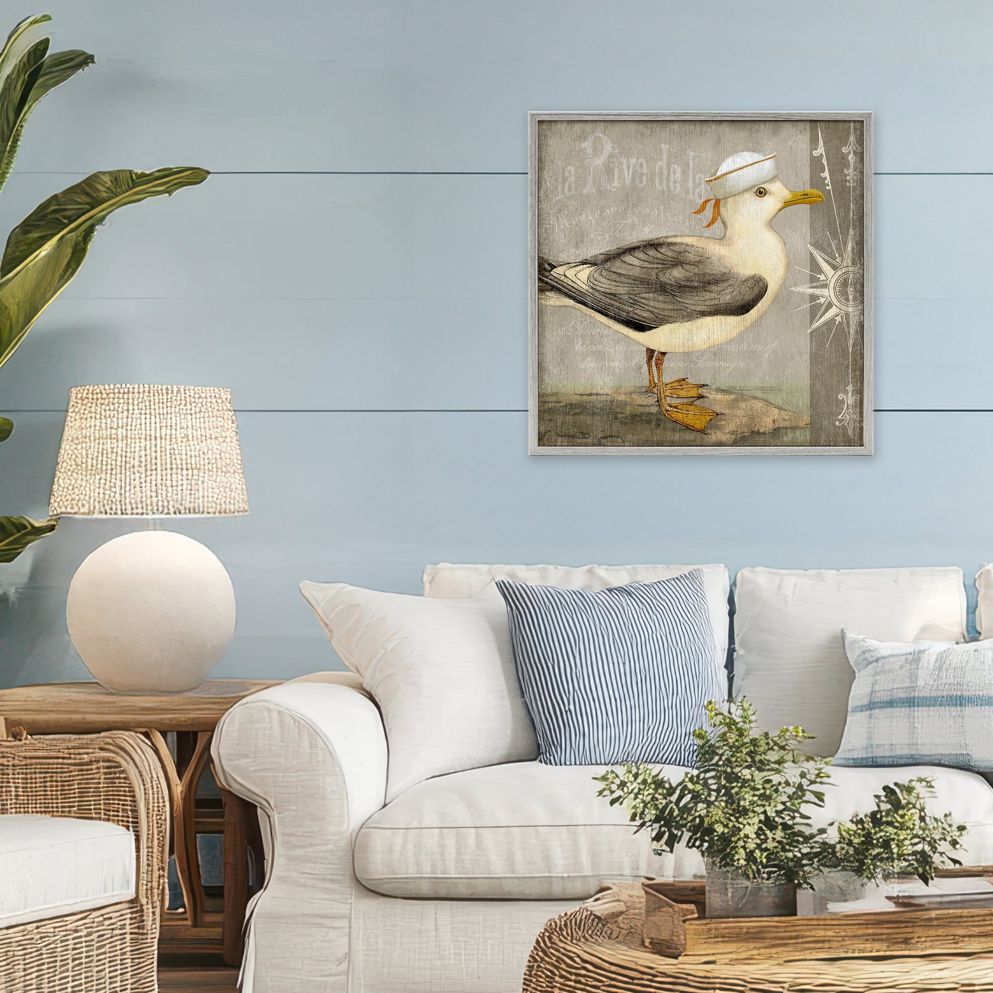 Stupell Industries Rustic Little Seagull Gray Framed Giclee Art, design by Suzanne Nicoll