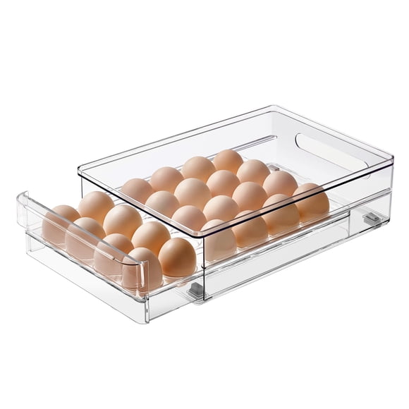 vacane 24 Capacity Egg Holder for Refrigerator Organizer Bins, BPA Free Egg Storage Container with Non-Slip Pads, Space-Saving Egg Tray for Fridge Dr