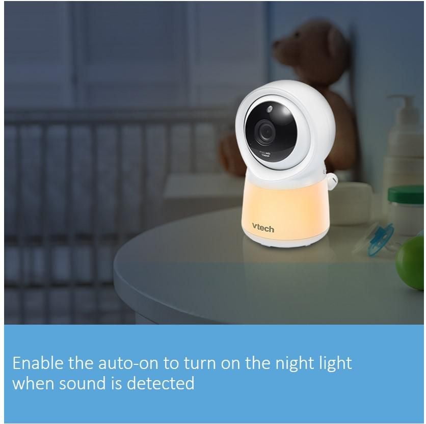 VTech Moniteur vidéo de bébé 1080p intelligent Wi-Fi de 5 po doté d'une caméra HD, d'une veilleuse intégrée et 2 caméras, blanc RM5754-2HD