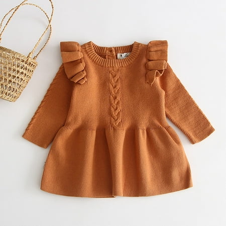 

Hunpta Toddler Baby Kids Girls Solid Warm Sweater Dress Knit Crochet Dresses Clothes
