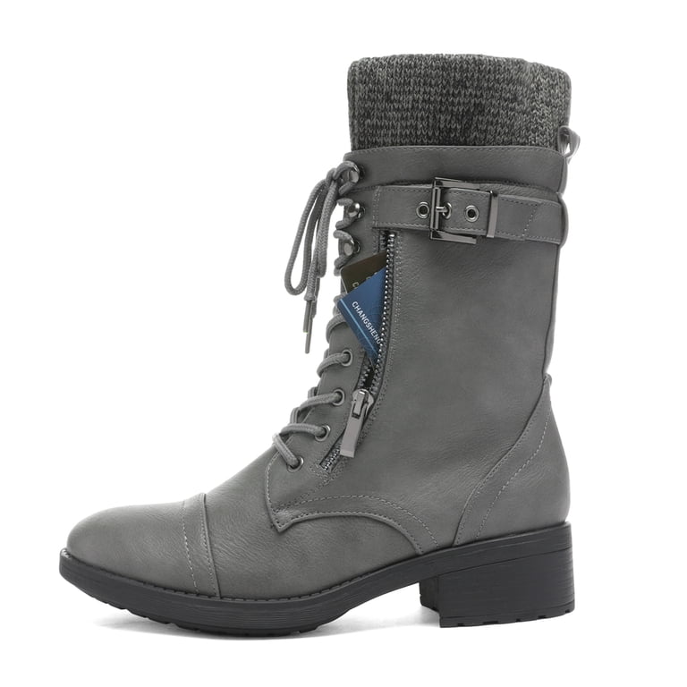 DREAM PAIRS Women\'s Winter Lace up Mid Calf Combat Riding Military Boots DREAM PAIRS - Brandclub - DREAM PAIRS Women main image 3