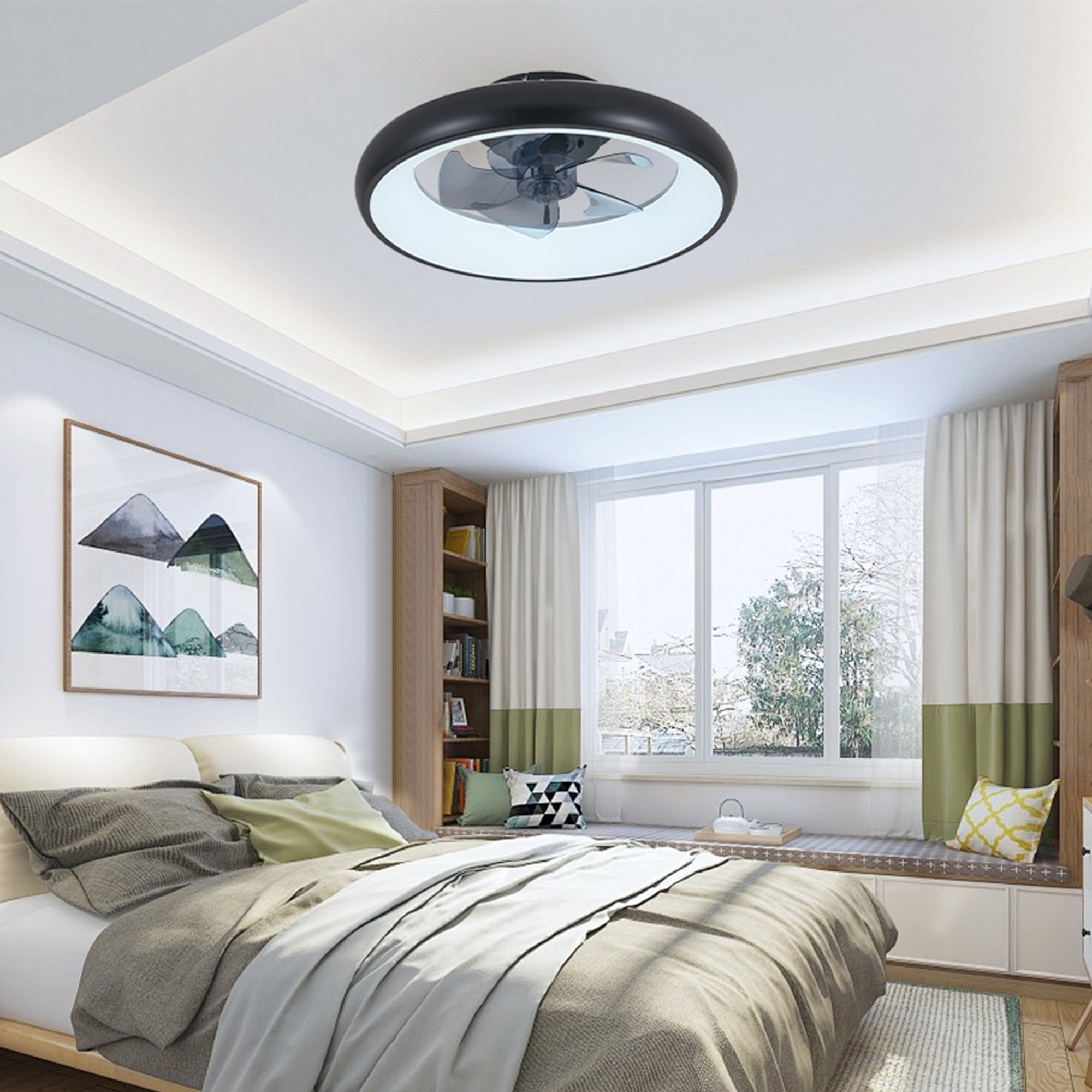Leumius 20" Black LED Ceiling Fan Light, Dimmable & Adjustable Color Temperature, APP & Remote Control, Modern Smart Ceiling Fan for Living Room, Bedroom and Dining Room