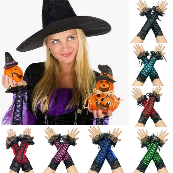 Dalrosia Fingerless Lace Gloves Long Goth Elbow Satin Gloves for Women Tea Party Wedding Halloween Costume Accessories