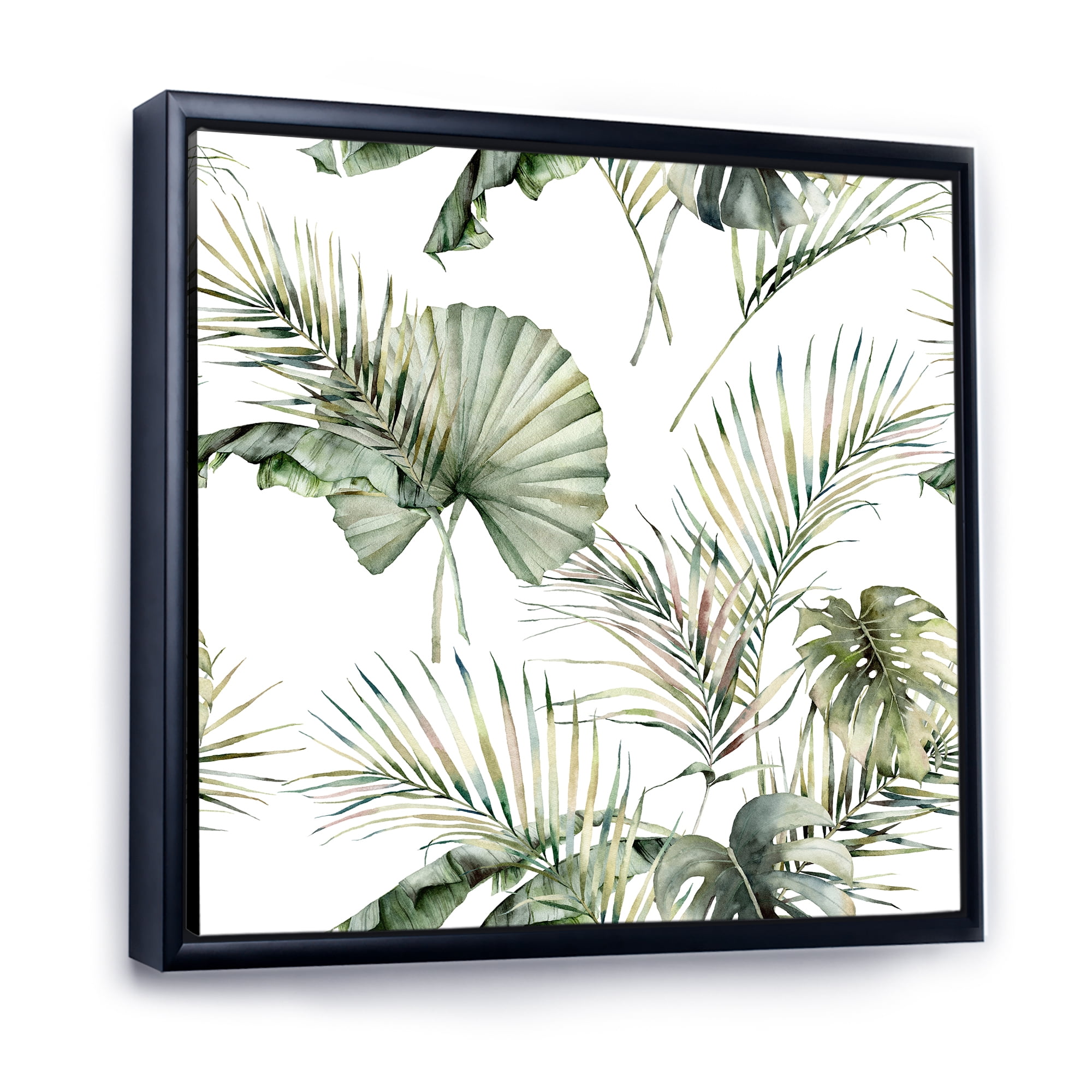 Designart 'Monstera and Coconut Leaves With Tropical Pattern' Traditional Framed Canvas Wall Art Print