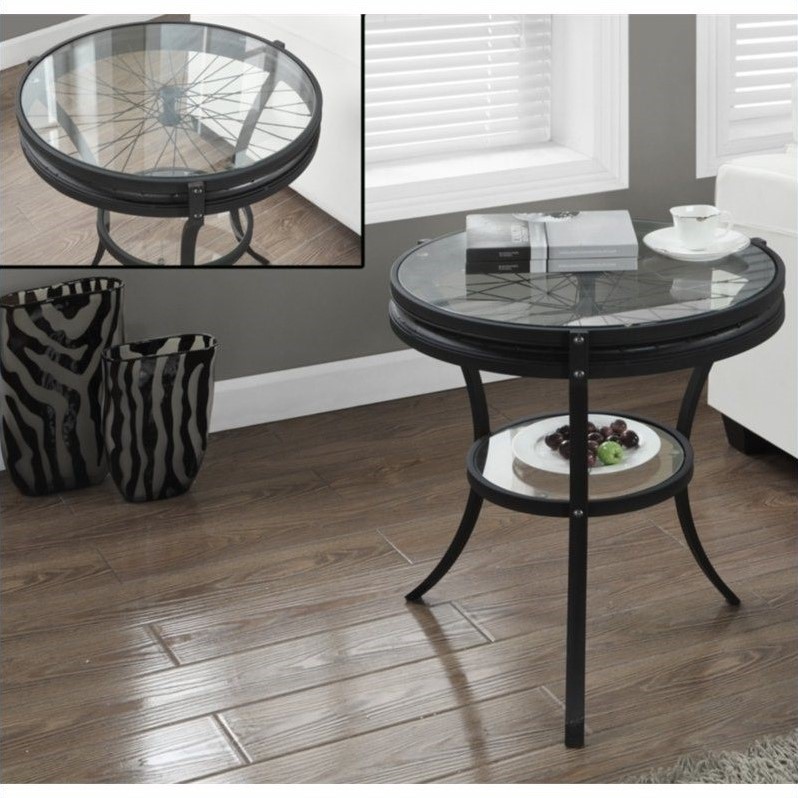 20" Accent Table with Tempered Glass, Hammered Black