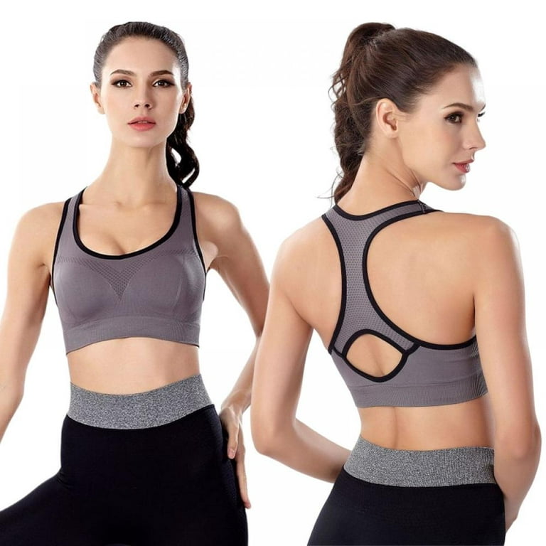 Women Sports Bra Racerback Padded Wirefree Push-up Yoga Bra with Removable  Cups - High Impact Workout Fitness Activewear Bras(Gray,XL)