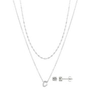 Believe by Brilliance Women's Initial C Slider Layered Necklace and Stud Set, 16+2"/18+2"