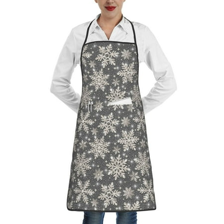 

Lukts Sparkling Snowflakes Pattern Kitchen Apron Waterdrop Resistant Apron with adjustable Aprons for Women and Men with Pockets Cooking Apron