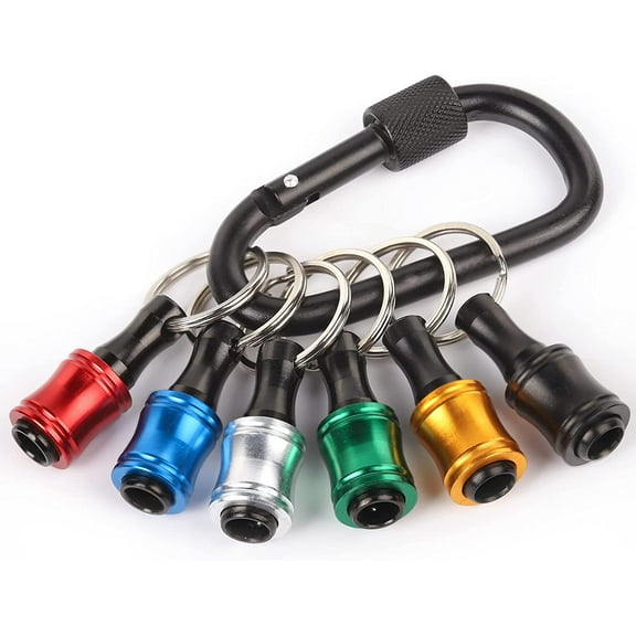 Upgrade, Push to Unlock,katerk 6pcs 1/4 inch Hex Shank Aluminum Alloy Screwdriver Bits Holder Light-weight Quick-change Extension Bar Keychain Drill Screw Adapter Change Portable, With Black Carabiner