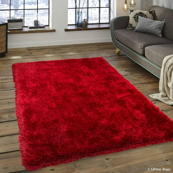 Allstar Red High Density and High Quality High End Shaggy Area Rug. Very Soft Extra comfort (7' 7" x 10' 4")