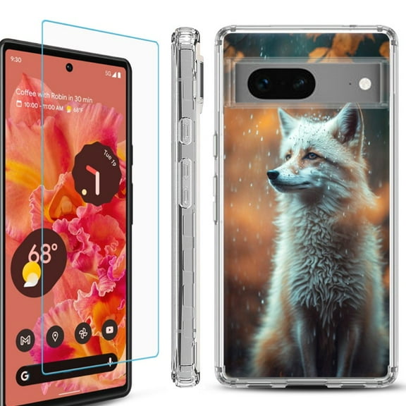 OneToughShield ® Compatible with Google Pixel 8, Shockproof Phone Case, with Tempered Glass Screen Protector - Fox Autumn