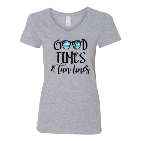 Good Times Tan Lines Glasses Womens V Neck (Best Of Times Running Apparel)