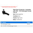 thumbnail image 2 of Right Outer Tie Rod End - Compatible with 1990 - 1994 Volkswagen Corrado 2.8L V6 1991 1992 1993, 2 of 2
